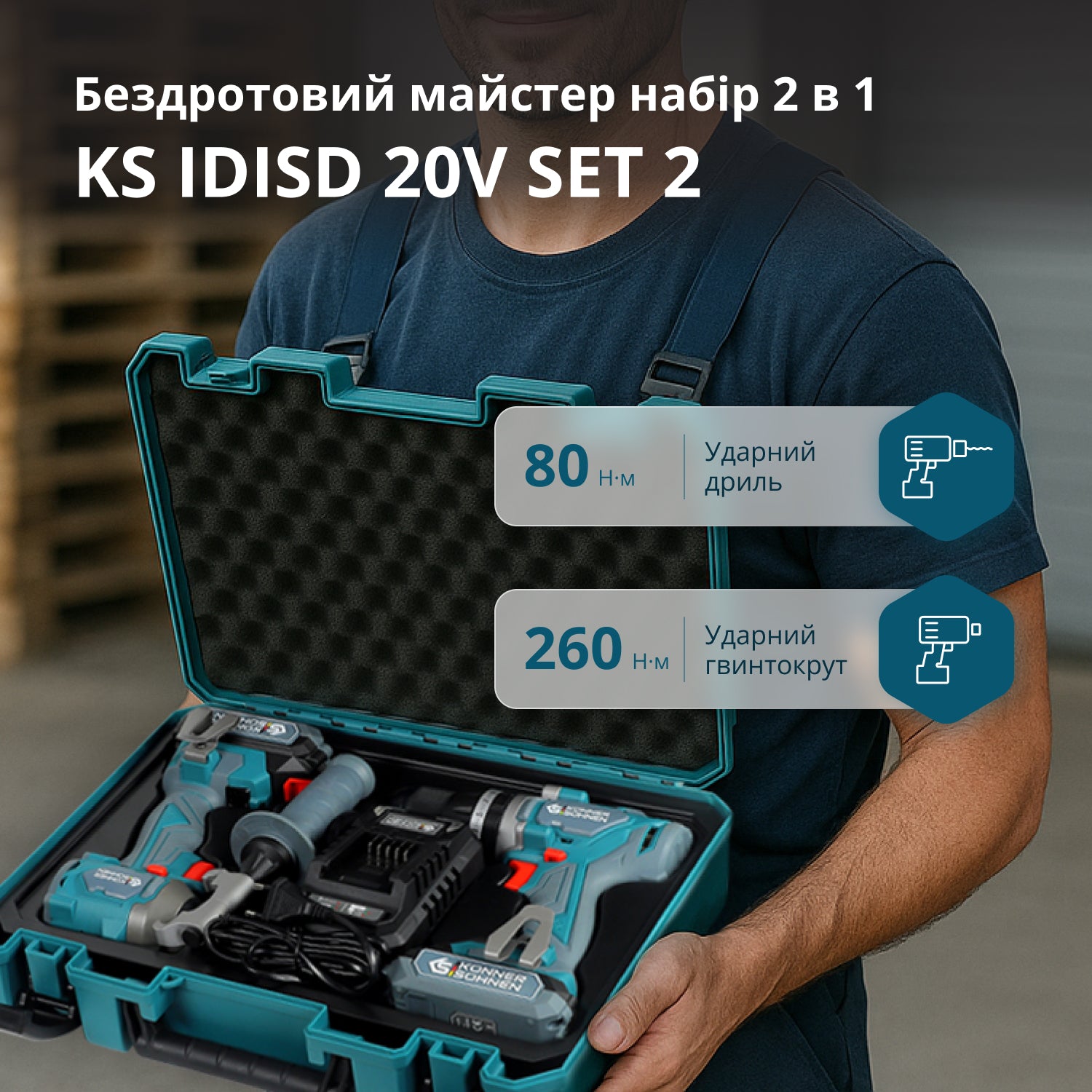 Набір акумуляторного електроінструменту 2-в-1 KS IDISD 20V SET 2 PLUS