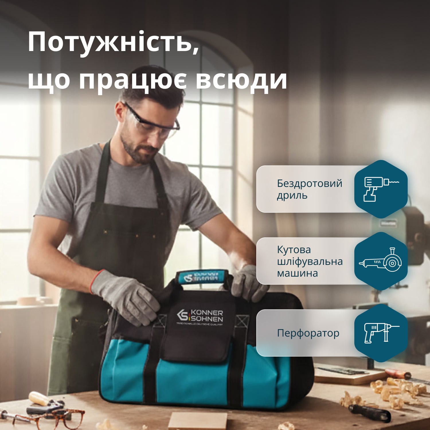 Набір акумуляторного електроінструменту 3-в-1 KS RHAGD 20V SET 3 PLUS